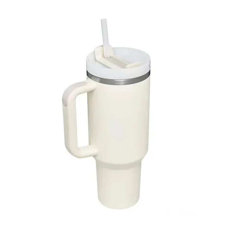 Tumbler with Handle Lid Straw 40Oz Stainless Steel Water Bottle Vacuum Thermos Cup Travel Car Thermal Coffee Mug Cap Sport
