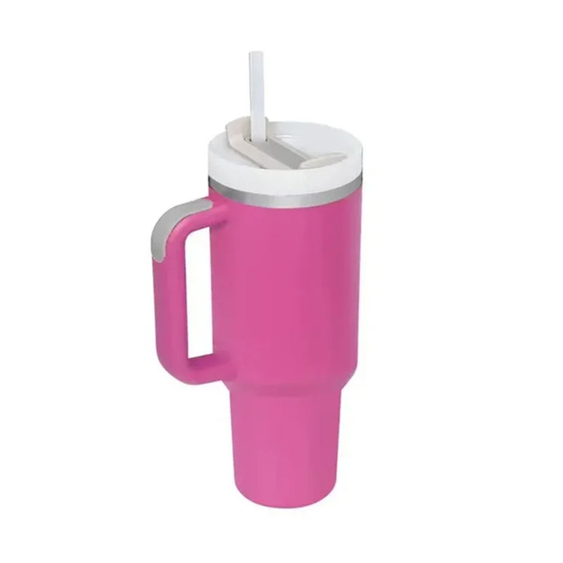 Tumbler with Handle Lid Straw 40Oz Stainless Steel Water Bottle Vacuum Thermos Cup Travel Car Thermal Coffee Mug Cap Sport