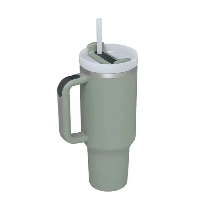 Tumbler with Handle Lid Straw 40Oz Stainless Steel Water Bottle Vacuum Thermos Cup Travel Car Thermal Coffee Mug Cap Sport