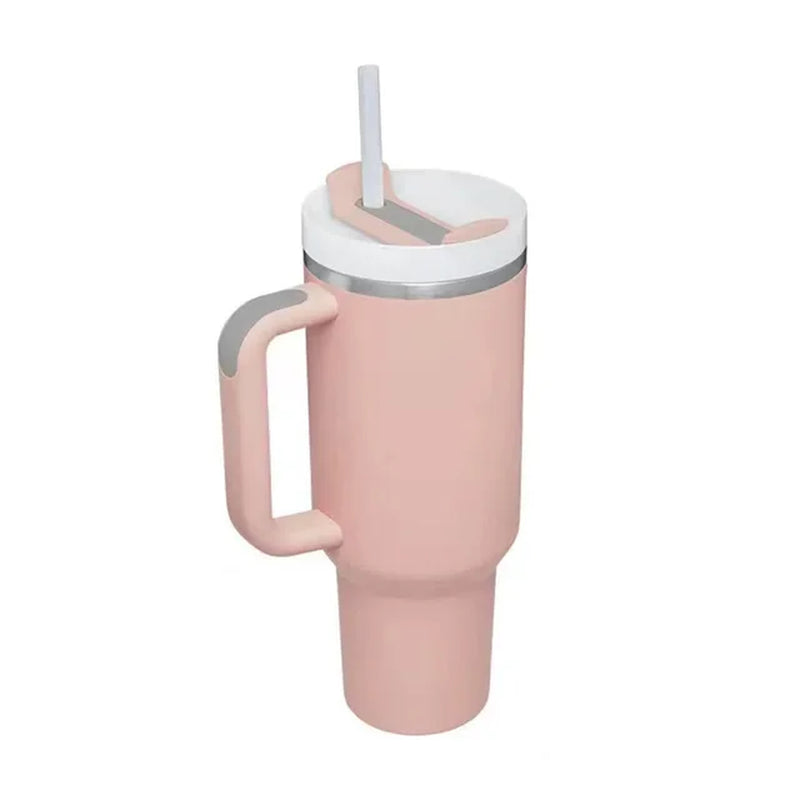 Tumbler with Handle Lid Straw 40Oz Stainless Steel Water Bottle Vacuum Thermos Cup Travel Car Thermal Coffee Mug Cap Sport